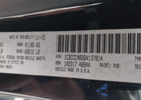 2016 Chrysler 200 Limited z USA, uszkodzony, nr VIN 1C3CCCAB3GN137814